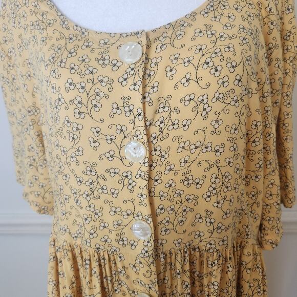 Vtg 90s Moda International Dress Size Large Womens Maxi Yellow Floral Buttonup - Picture 2 of 16